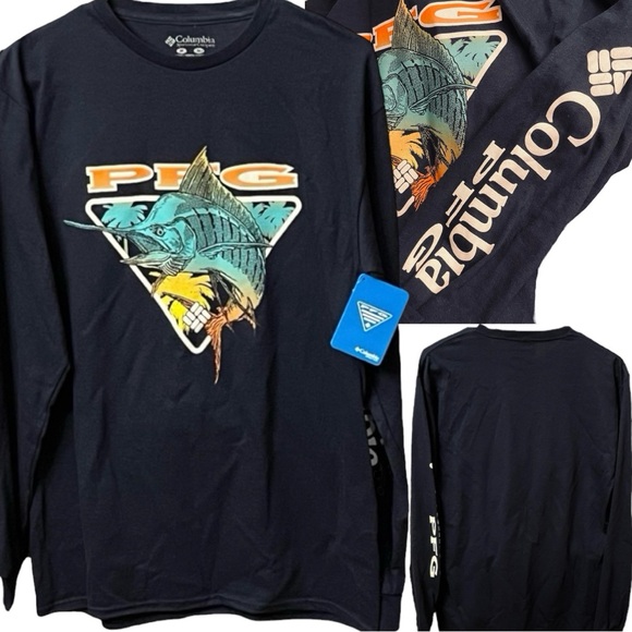Mens Columbia Long Sleeve T-Shirt PFG Columbia LongSleeves Tee LS TShirt Fishing - Picture 1 of 13